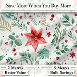 Delicate Christmas Poinsettia Leaves Botanical Watercolor Seamless Pattern Digital Print Fabric by the Metre UK Sewing Quilting Textile