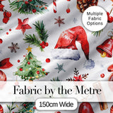 Watercolor Christmas Santa Hat Tree Branches Snowflakes Festive  Digital Print Fabric by the Metre UK Sewing Quilting Textile
