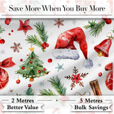 Watercolor Christmas Santa Hat Tree Branches Snowflakes Festive  Digital Print Fabric by the Metre UK Sewing Quilting Textile