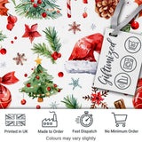 Watercolor Christmas Santa Hat Tree Branches Snowflakes Festive  Digital Print Fabric by the Metre UK Sewing Quilting Textile