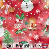 Festive Gingerbread Cookies Gifts Holly Snowflakes Watercolor Seamless Pattern Digital Print Fabric by the Metre UK Sewing Quilting Textile