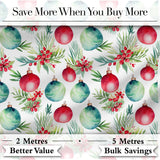 Watercolor Christmas Baubles Holly Leaves Festive Seamless Pattern Digital Print Fabric by the Metre UK Sewing Quilting Textile