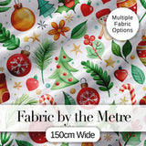 Cute Christmas Tree Snowman Candy Cane Baubles Seamless Pattern Digital Print Fabric by the Metre UK Sewing Quilting Textile
