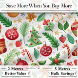 Cute Christmas Tree Snowman Candy Cane Baubles Seamless Pattern Digital Print Fabric by the Metre UK Sewing Quilting Textile