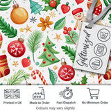 Cute Christmas Tree Snowman Candy Cane Baubles Seamless Pattern Digital Print Fabric by the Metre UK Sewing Quilting Textile