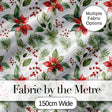 Watercolor Poinsettia Flowers Holly Leaves Red Berries Seamless Pattern Digital Print Fabric by the Metre UK Sewing Quilting Textile