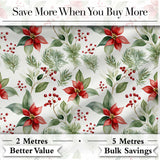 Watercolor Poinsettia Flowers Holly Leaves Red Berries Seamless Pattern Digital Print Fabric by the Metre UK Sewing Quilting Textile