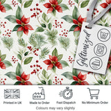 Watercolor Poinsettia Flowers Holly Leaves Red Berries Seamless Pattern Digital Print Fabric by the Metre UK Sewing Quilting Textile
