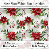 Elegant Poinsettia Flowers Green Leaves Festive Seamless Pattern Digital Print Fabric by the Metre UK Sewing Quilting Textile