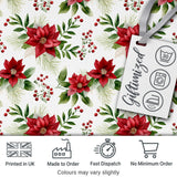 Elegant Poinsettia Flowers Green Leaves Festive Seamless Pattern Digital Print Fabric by the Metre UK Sewing Quilting Textile