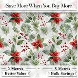 Watercolor Poinsettia Flowers Holly Leaves Red Berries Seamless Pattern Digital Print Fabric by the Metre UK Sewing Quilting Textile