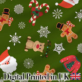 Cute Cartoon Reindeer Gingerbread Candy Cane Festive Seamless Pattern Digital Print Fabric by the Metre UK Sewing Quilting Textile