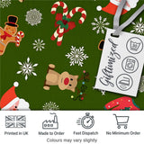 Cute Cartoon Reindeer Gingerbread Candy Cane Festive Seamless Pattern Digital Print Fabric by the Metre UK Sewing Quilting Textile