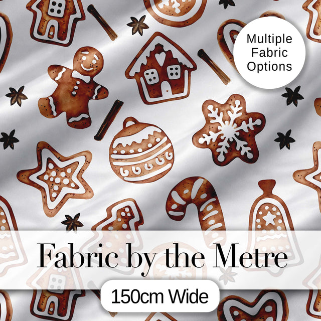 Watercolor Gingerbread Cookies Star Anise Festive Seamless Pattern Digital Print Fabric by the Metre UK Sewing Quilting Textile