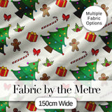 Cute Christmas Tree Gifts Candy Cane Gingerbread Seamless Pattern Digital Print Fabric by the Metre UK Sewing Quilting Textile