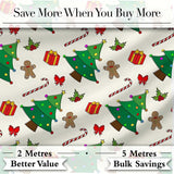 Cute Christmas Tree Gifts Candy Cane Gingerbread Seamless Pattern Digital Print Fabric by the Metre UK Sewing Quilting Textile