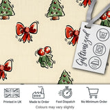Cute Christmas Bows Holly Berries Tree Doodle Seamless Pattern Digital Print Fabric by the Metre UK Sewing Quilting Textile
