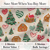 Cute Christmas Gingerbread Houses Hearts Trees Seamless Pattern Digital Print Fabric by the Metre UK Sewing Quilting Textile