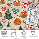 Cute Christmas Gingerbread Houses Hearts Trees Seamless Pattern Digital Print Fabric by the Metre UK Sewing Quilting Textile