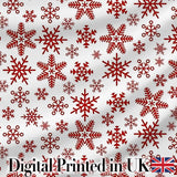 Red Snowflake Winter Holiday Minimal Seamless Pattern Digital Print Fabric by the Metre UK Sewing Quilting Textile