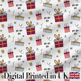 Cute Christmas Gift Boxes Ho Ho Doodle Seamless Pattern Digital Print Fabric by the Metre UK Sewing Quilting Textile