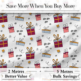 Cute Christmas Gift Boxes Ho Ho Doodle Seamless Pattern Digital Print Fabric by the Metre UK Sewing Quilting Textile