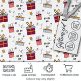 Cute Christmas Gift Boxes Ho Ho Doodle Seamless Pattern Digital Print Fabric by the Metre UK Sewing Quilting Textile