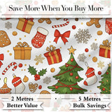 Cute Christmas Tree Gifts Gingerbread Festive Seamless Pattern Digital Print Fabric by the Metre UK Sewing Quilting Textile