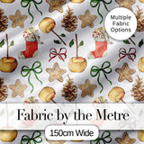 Cute Christmas Apples Pinecone Cookies Bows Seamless Pattern Digital Print Fabric by the Metre UK Sewing Quilting Textile