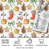 Cute Christmas Apples Pinecone Cookies Bows Seamless Pattern Digital Print Fabric by the Metre UK Sewing Quilting Textile