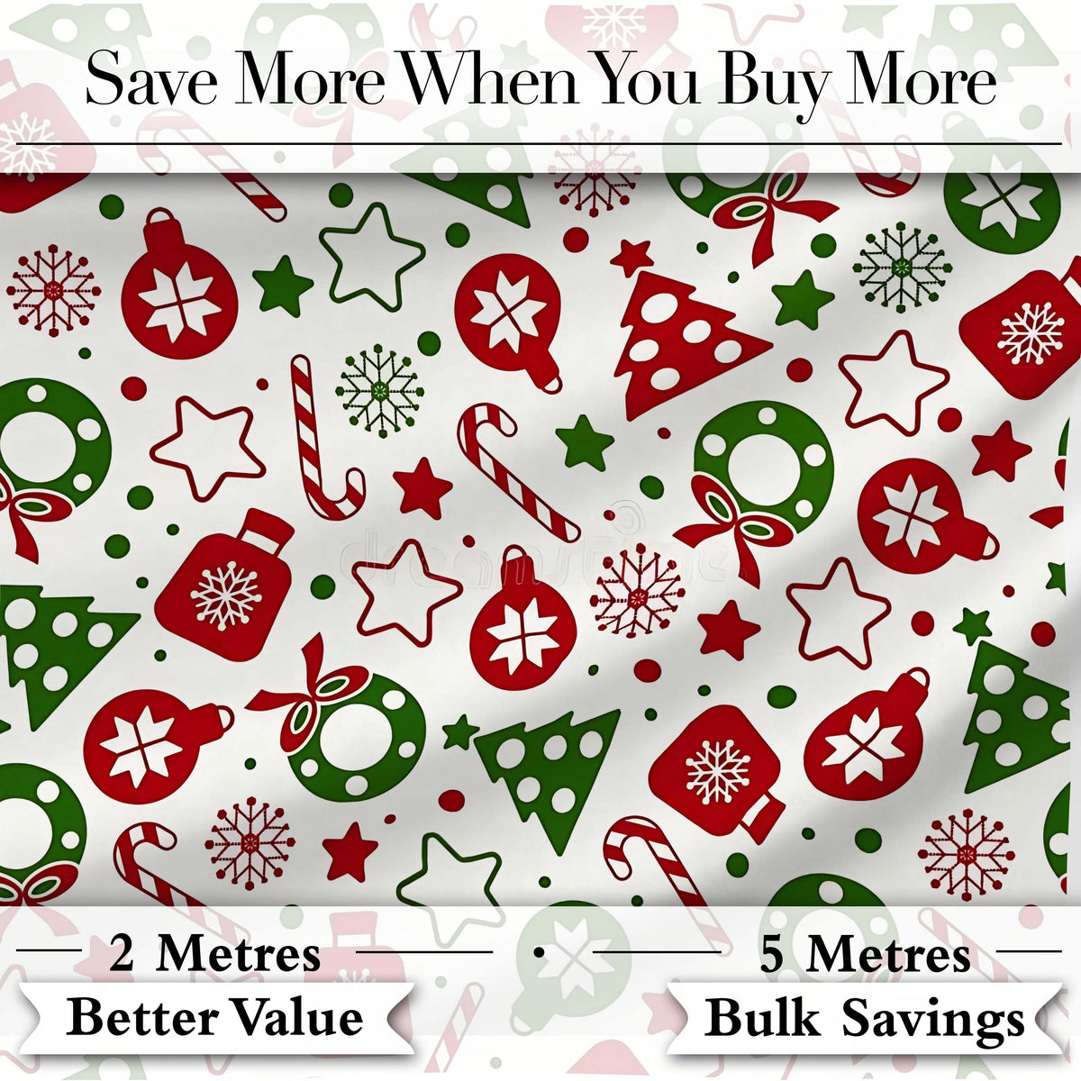 Cute Christmas Ornaments Candy Cane Tree Wreath Seamless Pattern Digital Print Fabric by the Metre UK Sewing Quilting Textile