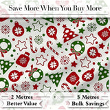 Cute Christmas Ornaments Candy Cane Tree Wreath Seamless Pattern Digital Print Fabric by the Metre UK Sewing Quilting Textile