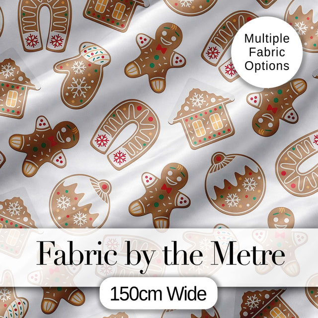 Cute Gingerbread Cookies Mittens Houses Seamless Pattern Digital Print Fabric by the Metre UK Sewing Quilting Textile