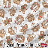 Cute Gingerbread Cookies Mittens Houses Seamless Pattern Digital Print Fabric by the Metre UK Sewing Quilting Textile