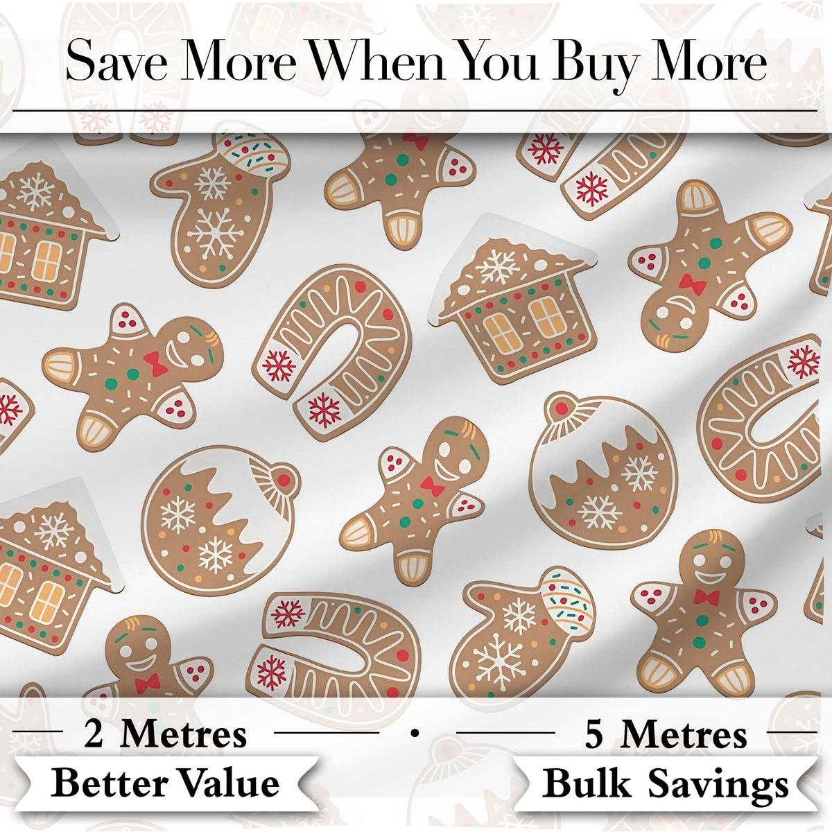 Cute Gingerbread Cookies Mittens Houses Seamless Pattern Digital Print Fabric by the Metre UK Sewing Quilting Textile