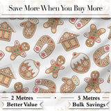 Cute Gingerbread Cookies Mittens Houses Seamless Pattern Digital Print Fabric by the Metre UK Sewing Quilting Textile