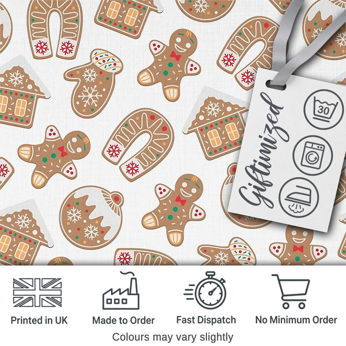 Cute Gingerbread Cookies Mittens Houses Seamless Pattern Digital Print Fabric by the Metre UK Sewing Quilting Textile