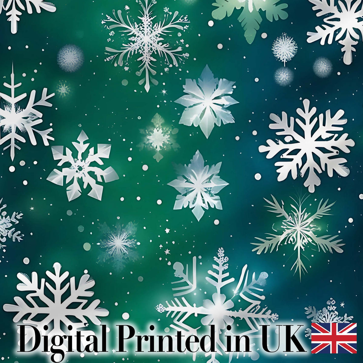 Elegant Blue Green Snowflake Winter Seamless Pattern Digital Print Fabric by the Metre UK Sewing Quilting Textile