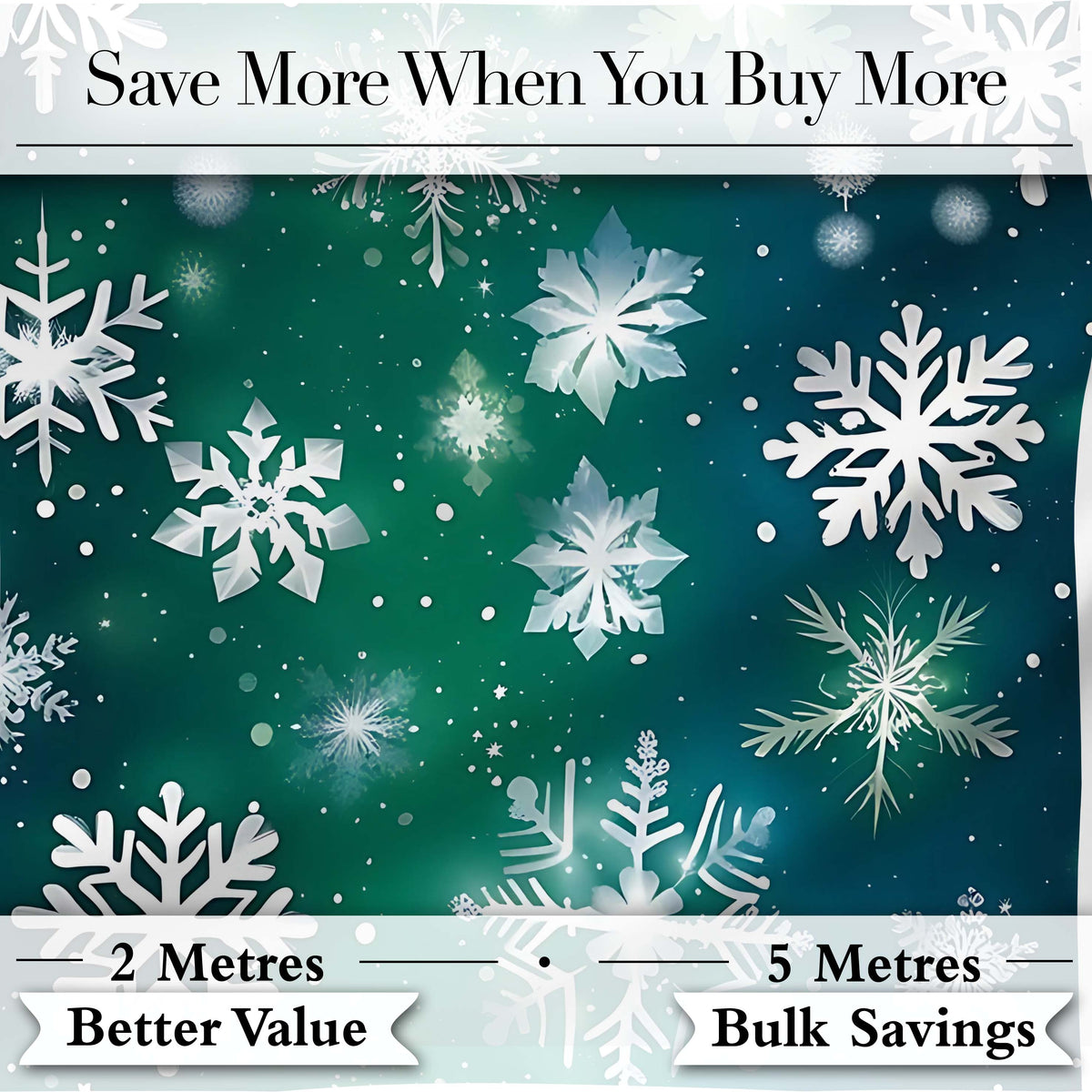 Elegant Blue Green Snowflake Winter Seamless Pattern Digital Print Fabric by the Metre UK Sewing Quilting Textile