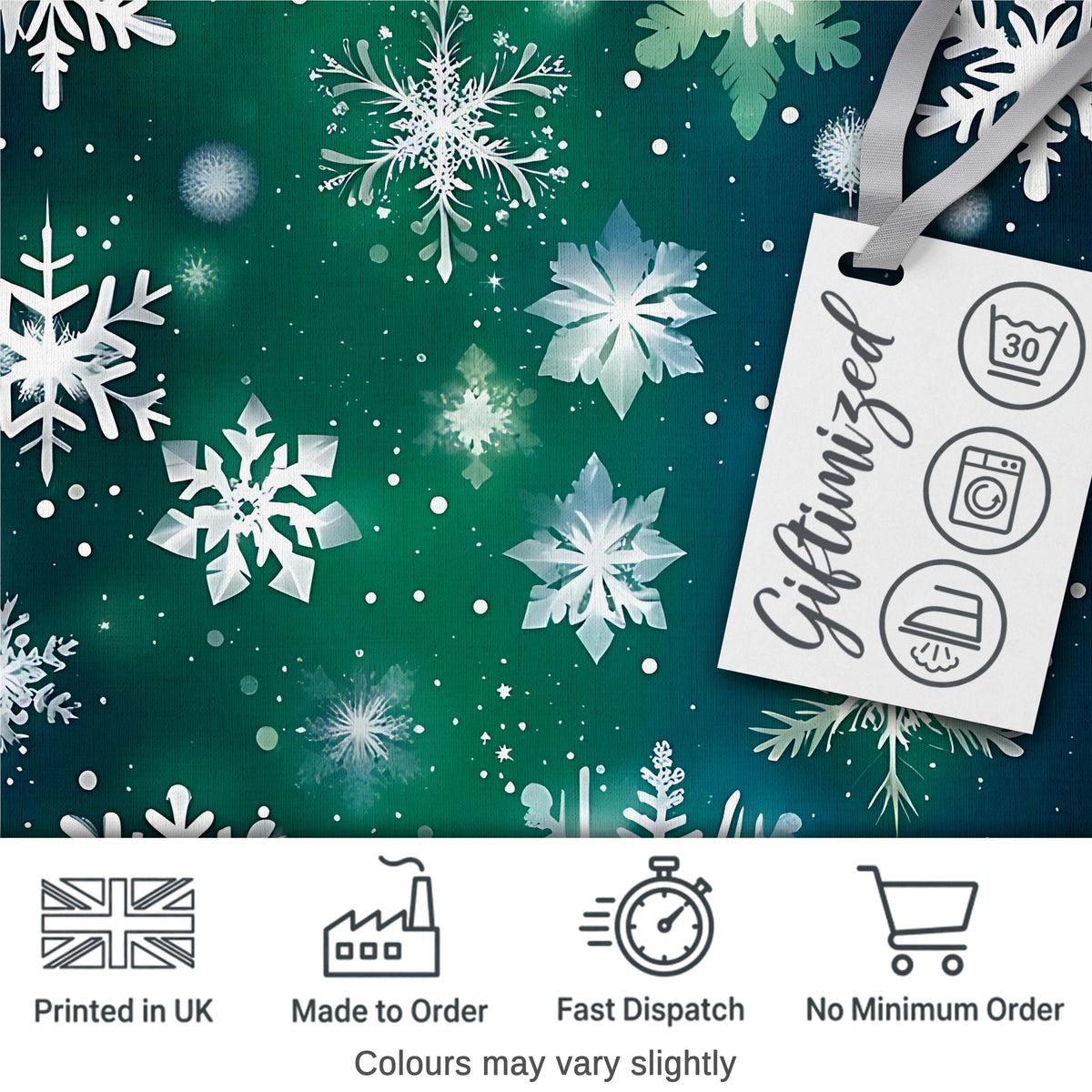 Elegant Blue Green Snowflake Winter Seamless Pattern Digital Print Fabric by the Metre UK Sewing Quilting Textile