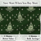 Vintage White Christmas Trees and Snowflakes Green Seamless Pattern Digital Print Fabric by the Metre UK Sewing Quilting Textile