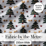 Festive Embroidered Christmas Trees Stars Seamless Pattern Digital Print Fabric by the Metre UK Sewing Quilting Textile