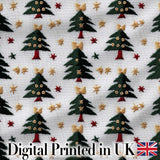 Festive Embroidered Christmas Trees Stars Seamless Pattern Digital Print Fabric by the Metre UK Sewing Quilting Textile