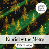 Golden Christmas Trees Forest Green Seamless Pattern Digital Print Fabric by the Metre UK Sewing Quilting Textile