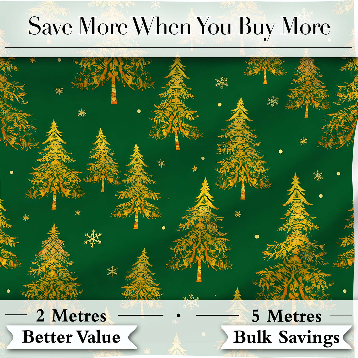 Golden Christmas Trees Forest Green Seamless Pattern Digital Print Fabric by the Metre UK Sewing Quilting Textile