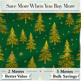 Golden Christmas Trees Forest Green Seamless Pattern Digital Print Fabric by the Metre UK Sewing Quilting Textile