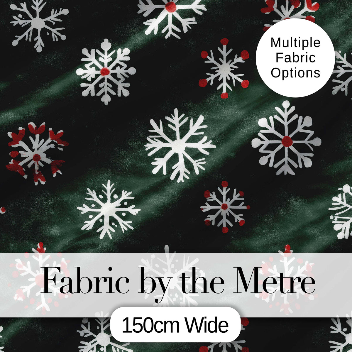 Cute Winter Snowflakes Red White Green Seamless Pattern Digital Print Fabric by the Metre UK Sewing Quilting Textile