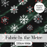 Cute Winter Snowflakes Red White Green Seamless Pattern Digital Print Fabric by the Metre UK Sewing Quilting Textile