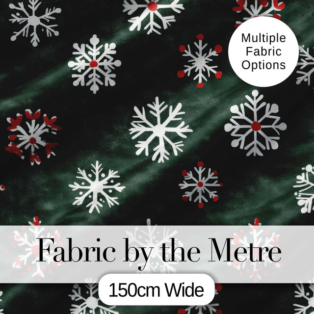 Cute Winter Snowflakes Red White Green Seamless Pattern Digital Print Fabric by the Metre UK Sewing Quilting Textile
