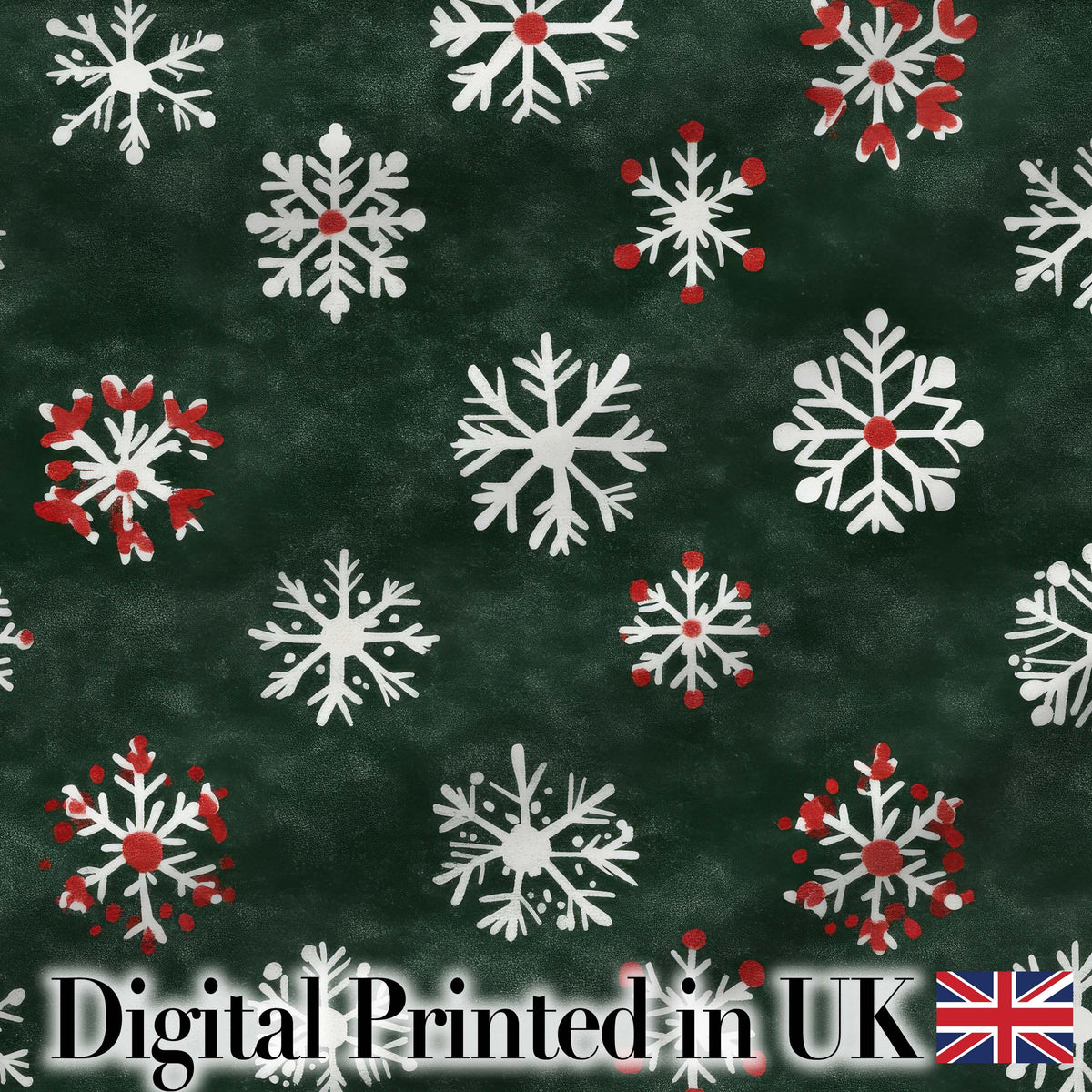 Cute Winter Snowflakes Red White Green Seamless Pattern Digital Print Fabric by the Metre UK Sewing Quilting Textile